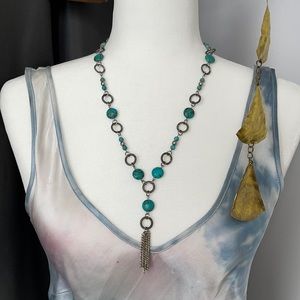 handmade genuine turquoise tassel necklace